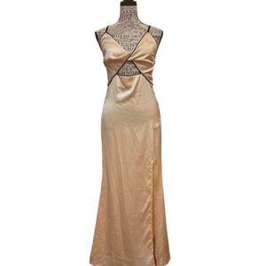 Champagne Slip Maxi Dress with Black Trim